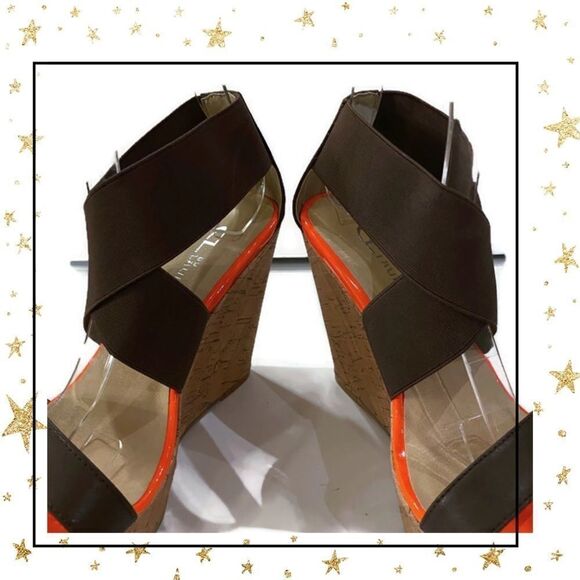 CL by Laundry Brown Orange Cork Wedges 6 - Picture 5 of 7